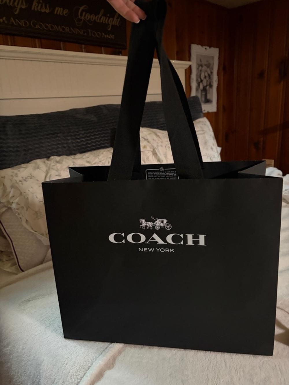 Coach Black Shopper Tote with White Logo & bow - Picture 2 of 10